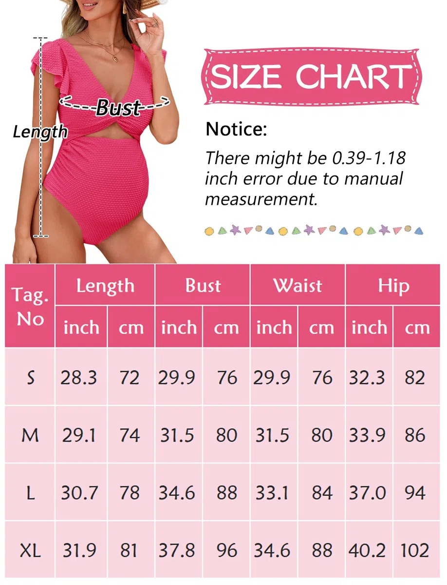 Happy Cherry Costume da Bagno Intero Premaman Manica Volant Estate Costume da Mare Un Pezzo Cutout Gravidanza Costumi Interi con Scollo a V