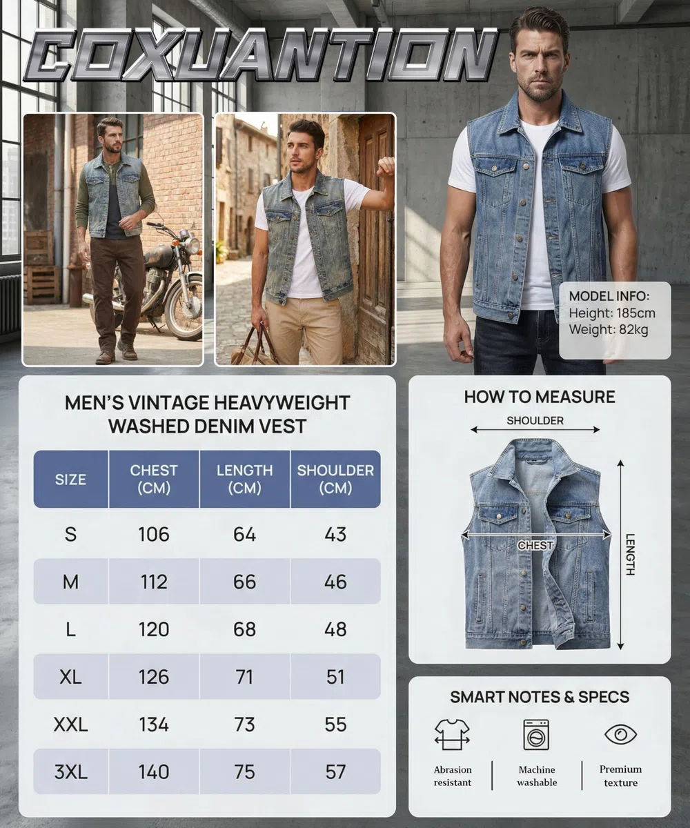 Uomo Retro Vintage Denim Gilet Cotone Jeans Capispalla Smanicato di Jeans da Moto Casual Cowboy Gilet Multi Tasca Punk Gilets