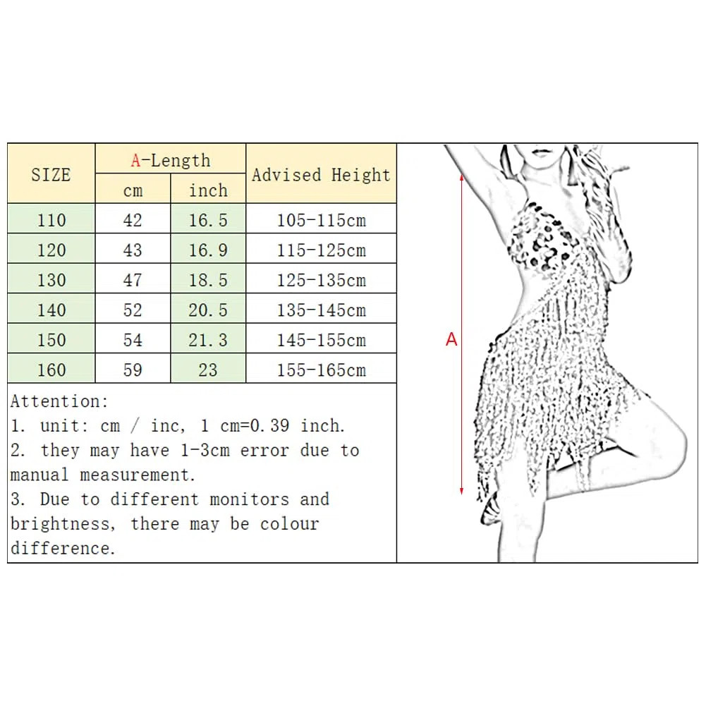 Ragazze Paillettes Loop Nappe Abito da Ballo Latino Bambini Salsa Samba Rumba Tango Jazz Carnevale Performance Costume da Competizione (Taglie più Piccole)