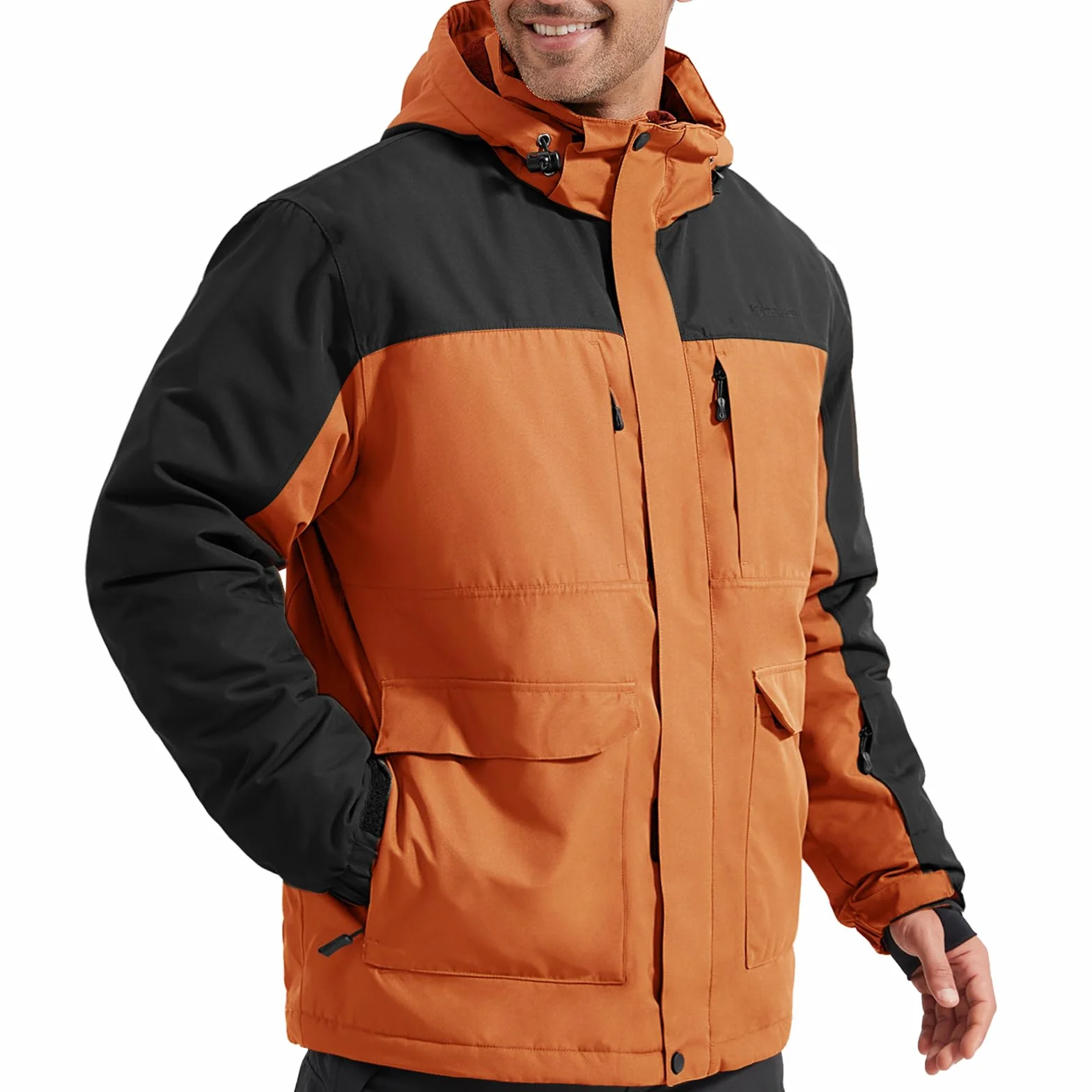 FREE SOLDIER Giacca da sci impermeabile da uomo con fodera in pile, caldo colletto da neve invernale con cappuccio e cuciture completamente sigillate