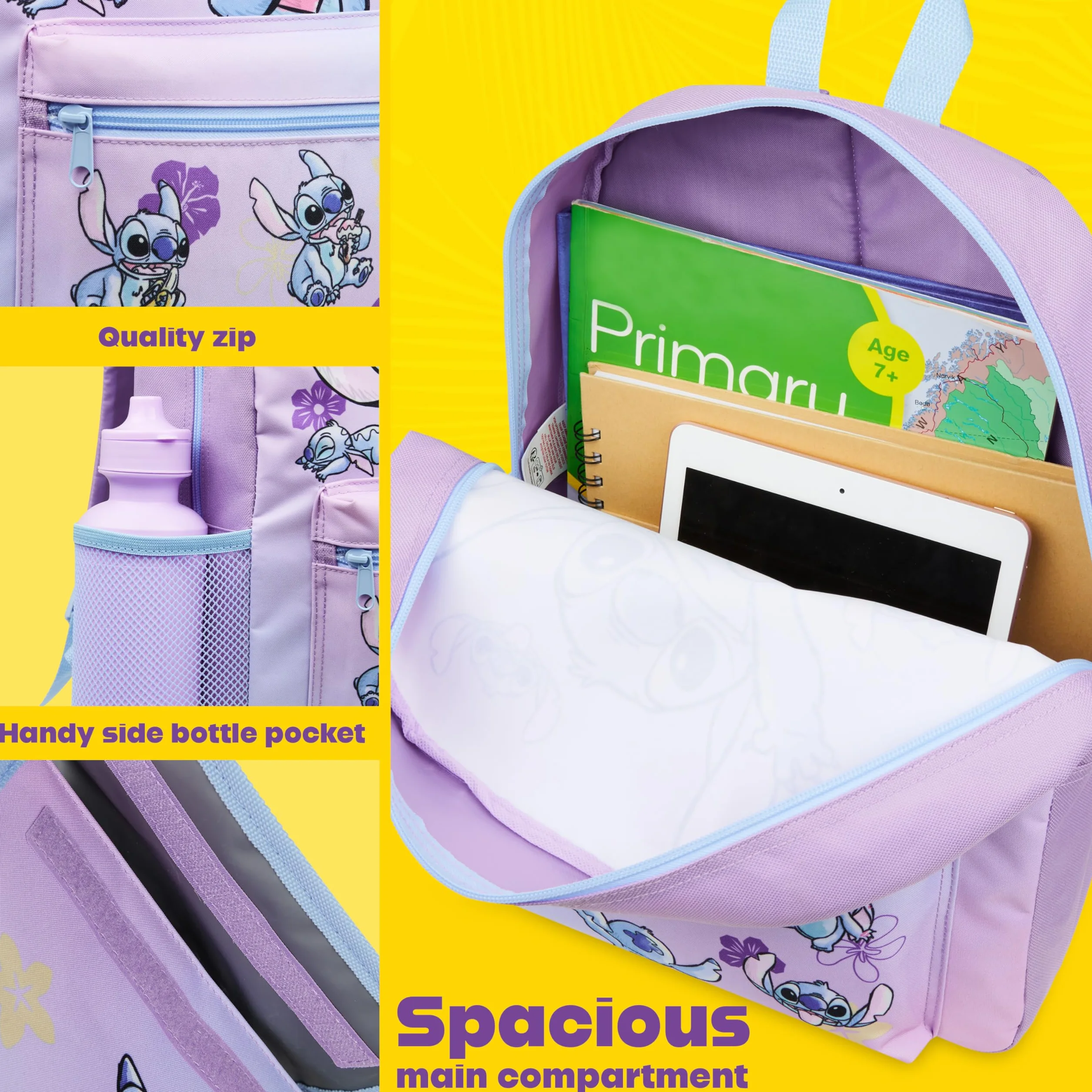 Disney Stitch Zainetto Bambina Ragazza Set 4 Pz con Borraccia Bambini Astuccio Scuola Borsa Portapranzo Accessori Scuola