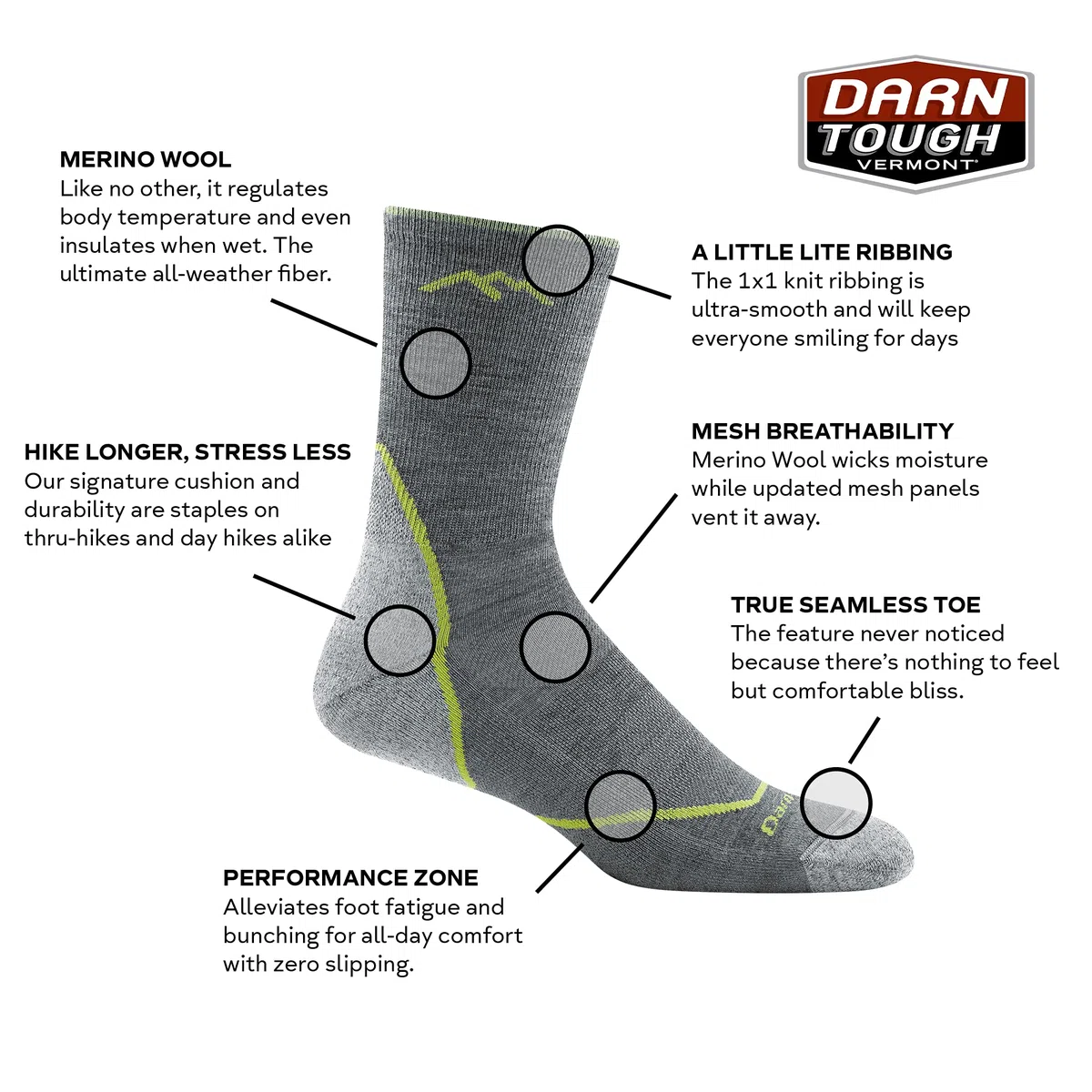 Darn Tough Light Hiker Micro Crew Light Cushion Light Hiker Micro Crew leggero con cuscino Uomo (Pacco da 1)