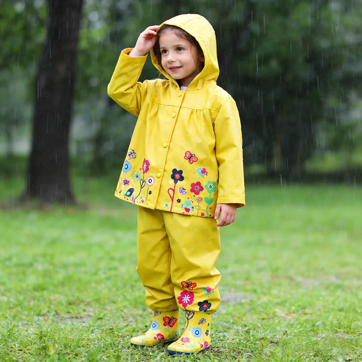 LZH Tuta impermeabile per neonate Tuta impermeabile con cappuccio Giacca e pantaloni Outwear