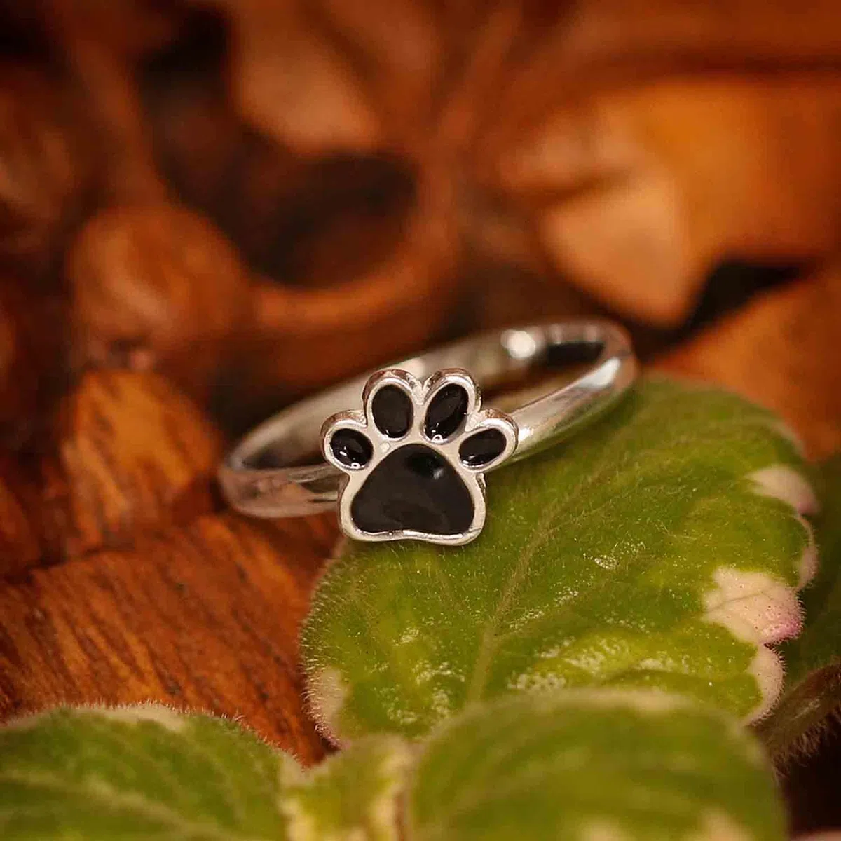 CLEVER SCHMUCK Anello da ragazza con zampa di cane, in argento sterling 925 laccato nero lucido, misura universale regolabile per bambini in custodia per gioielli, Metallo