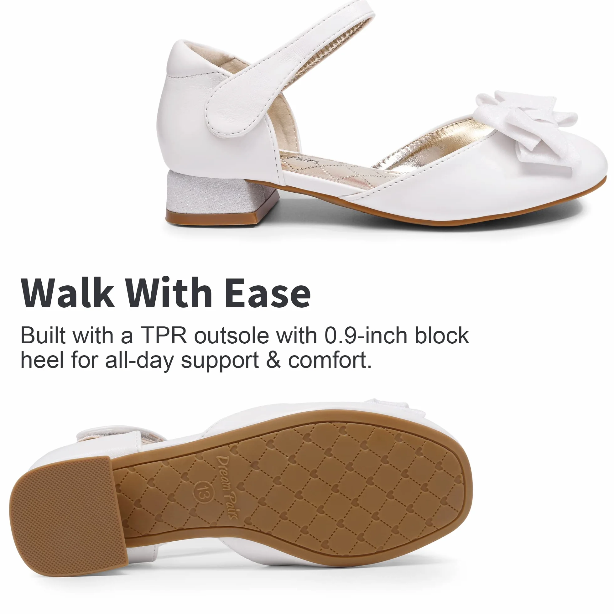 DREAM PAIRS Ballerine per Bambine con Tacco Basso Scarpe da Principessa con Fiocco Scintillante