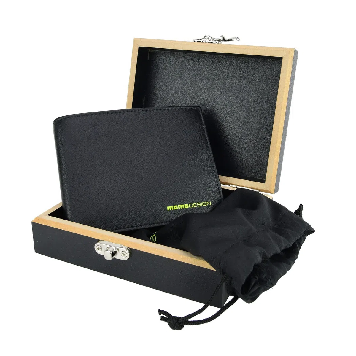 MOMO Design Portafoglio Uomo in Vera Pelle, CLASSICO, Con Protezione RFID, Scatola Regalo In Legno