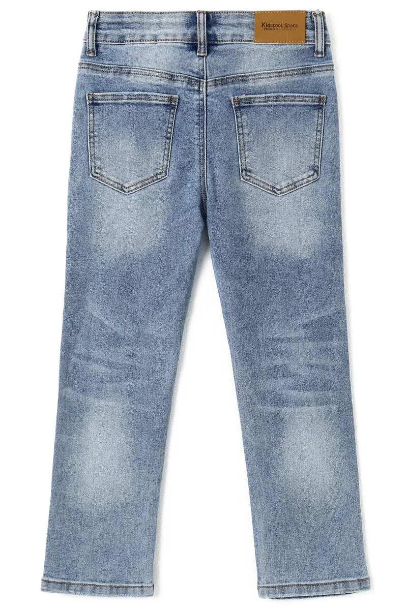 KIDSCOOL SPACE Bambini Fori Strappati Forma Uccello Fascia Elastica Interno Jeans Slime,Blu