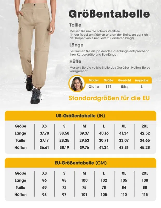 Pantaloni da trekking da donna, con zip, traspiranti, da trekking, da donna, con chiusura lampo, rimovibili, per attività all'aria aperta, estivi, funzionali