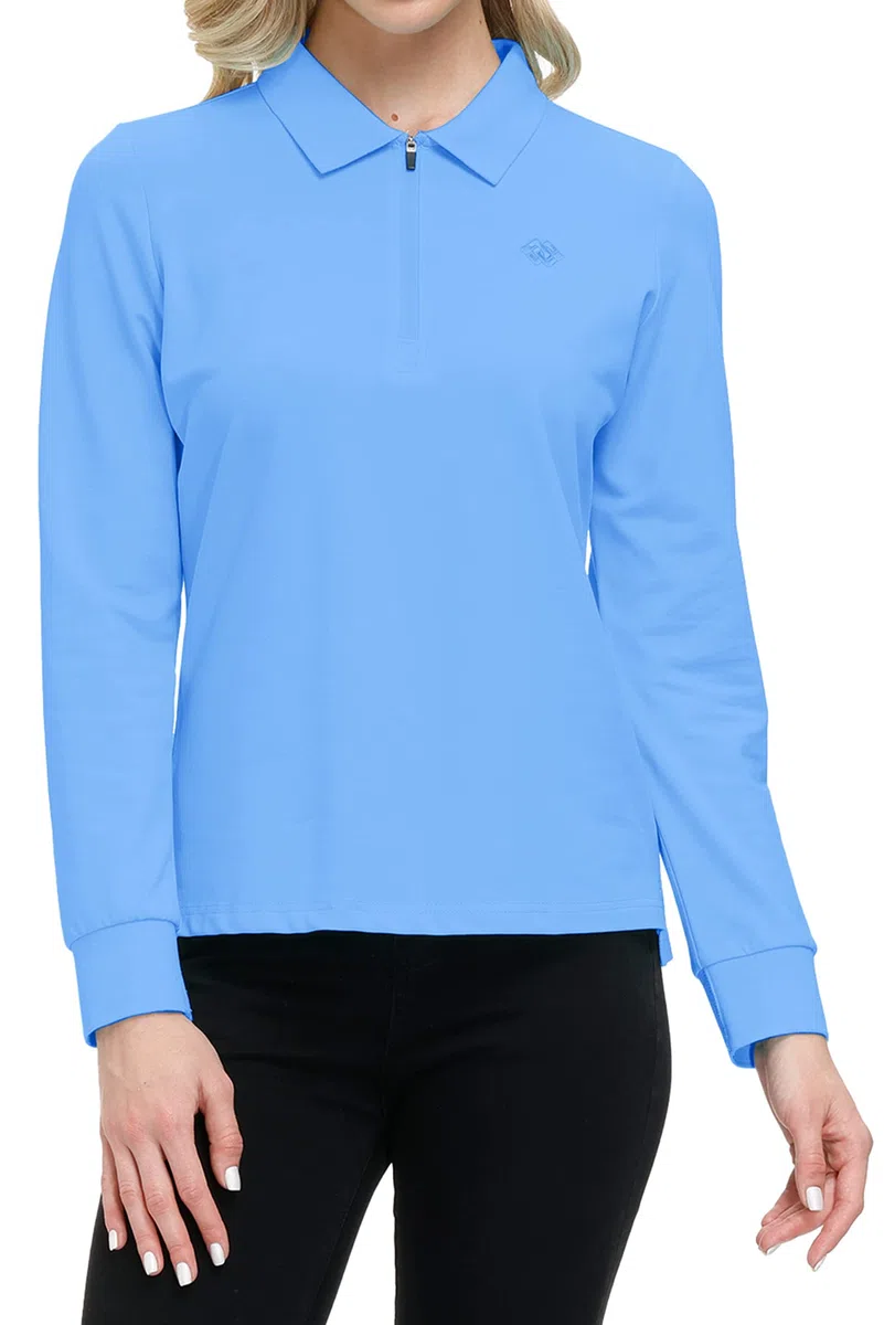 MoFiz Polo Donna Manica Lunga Poloshirt Lavoro Camicia Sportiva Golf Top con Cerniera