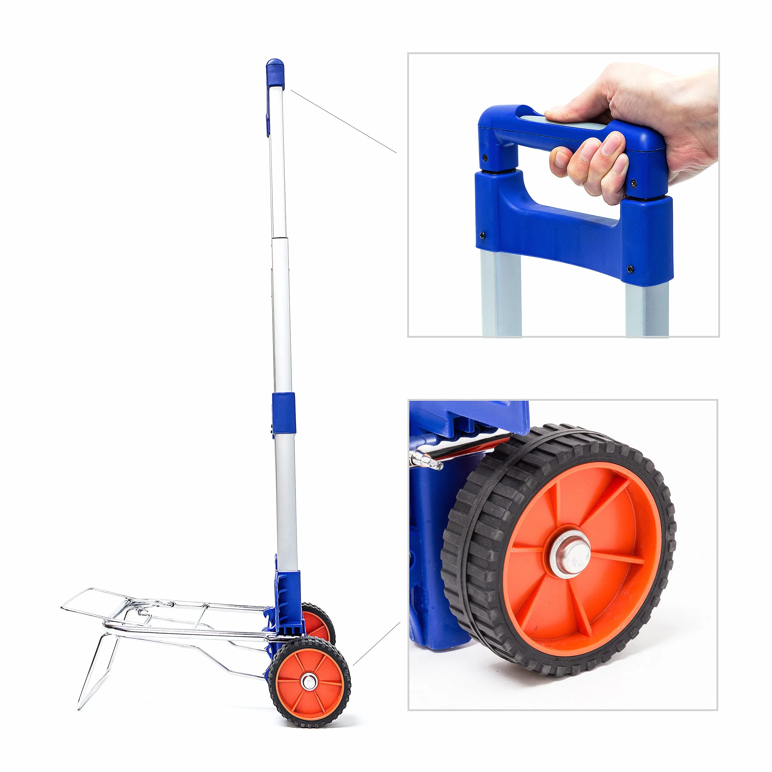 Relaxdays Carrello Portapacchi, Carrellino da Trasporto con Ruote, Trolley Porta Pacchi Pieghevole, in Alluminio, Blu