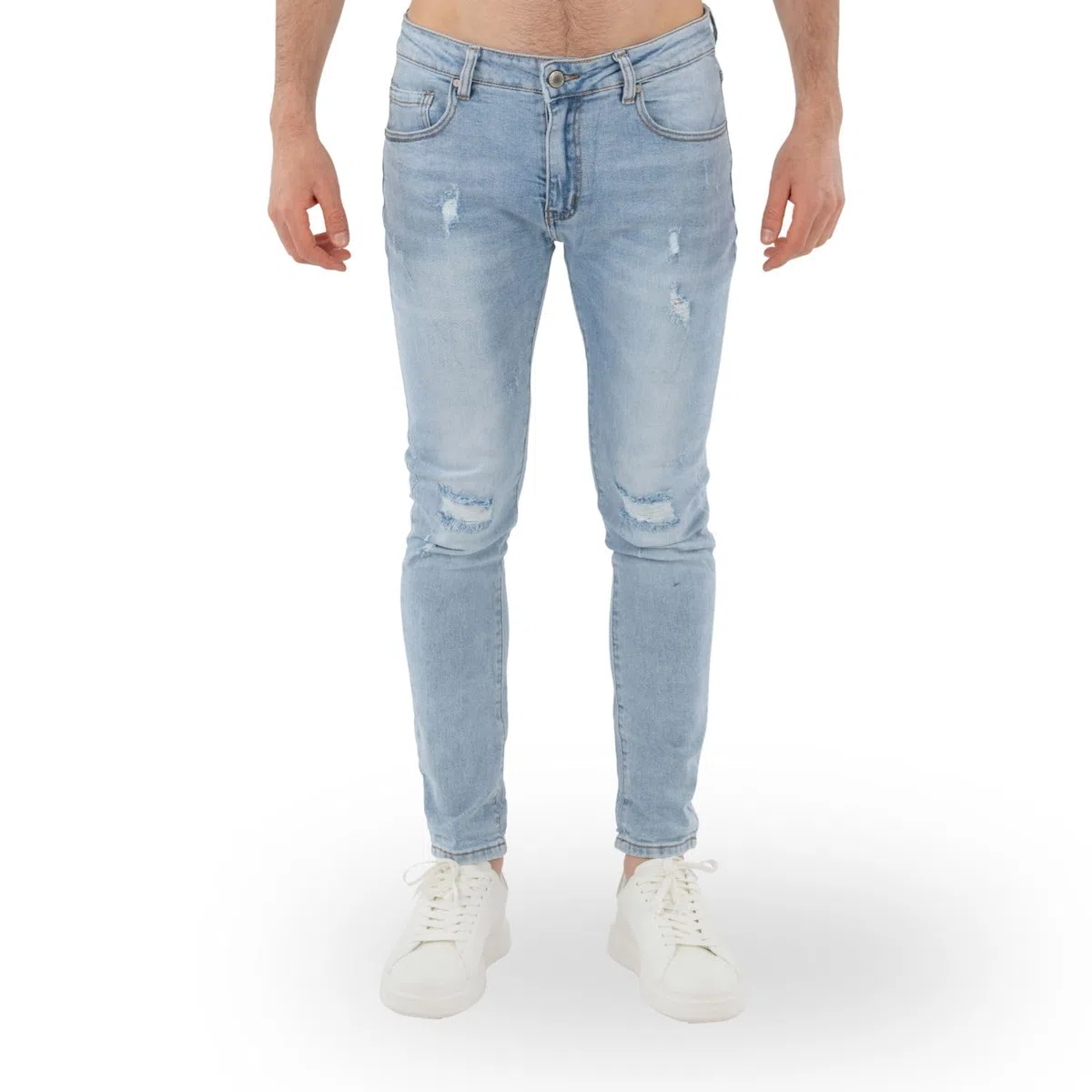 TONY BACKER - Jeans Uomo Slim Fit Elasticizzati, Jeans Uomo Strappati, Stile Urban Casual in Denim, Blu Grigio Celeste, vestibilità Aderente, Taglie 42-52 Art. S250
