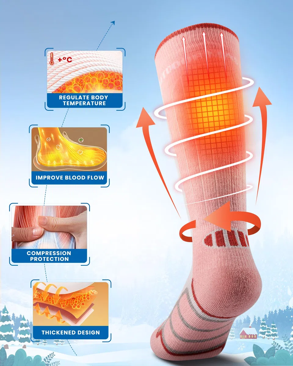 OutdoorMaster Calzini da Sci per Bambini, Confezione da 2 Calzini Termici a Compressione Invernale in Lana Merino con Ragazzi e Ragazze, Polsino Antiscivolo sopra Il Polpaccio per Sci, Snowboard