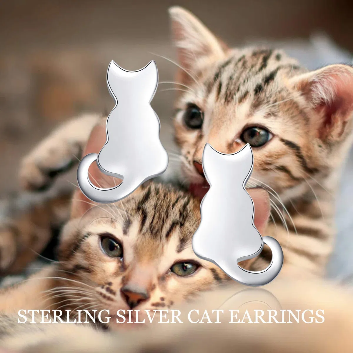 Orecchini a perno in argento Sterling con gatto, ipoallergenici, per donne