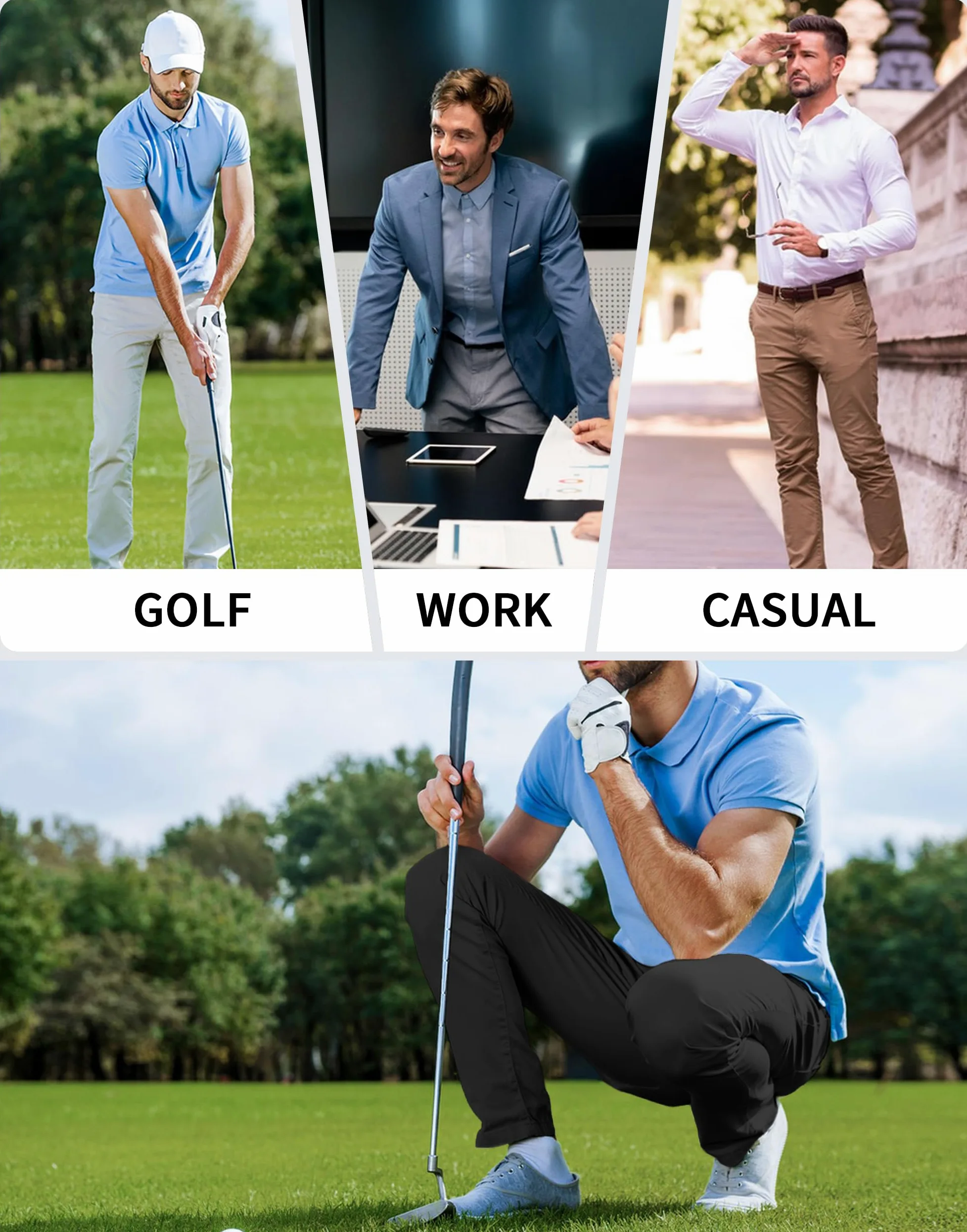Pioneer Camp Pantaloni da golf da uomo, elasticizzati, traspiranti, lunghi, con elastico in vita e 3 tasche funzionali
