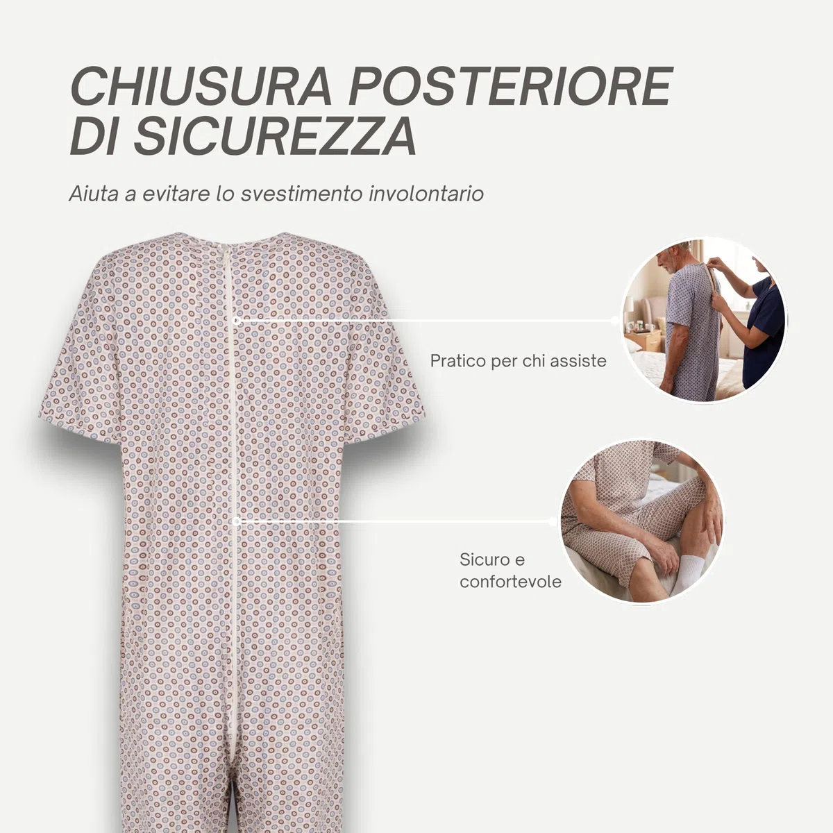 Pigiama Intero Donna Uomo Estivo Fresco manica corta Sanitario per Anziani con Cerniera Posteriore Intero in Cotone 100%