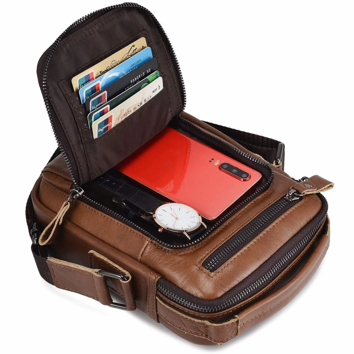 BAIGIO Borsello Uomo Pelle, Borsa a Tracolla Piccola Borsa da Uomini in Vera Pelle Casuale Borse Messenger per iPad iPhone e Viaggio Attività Commerciale