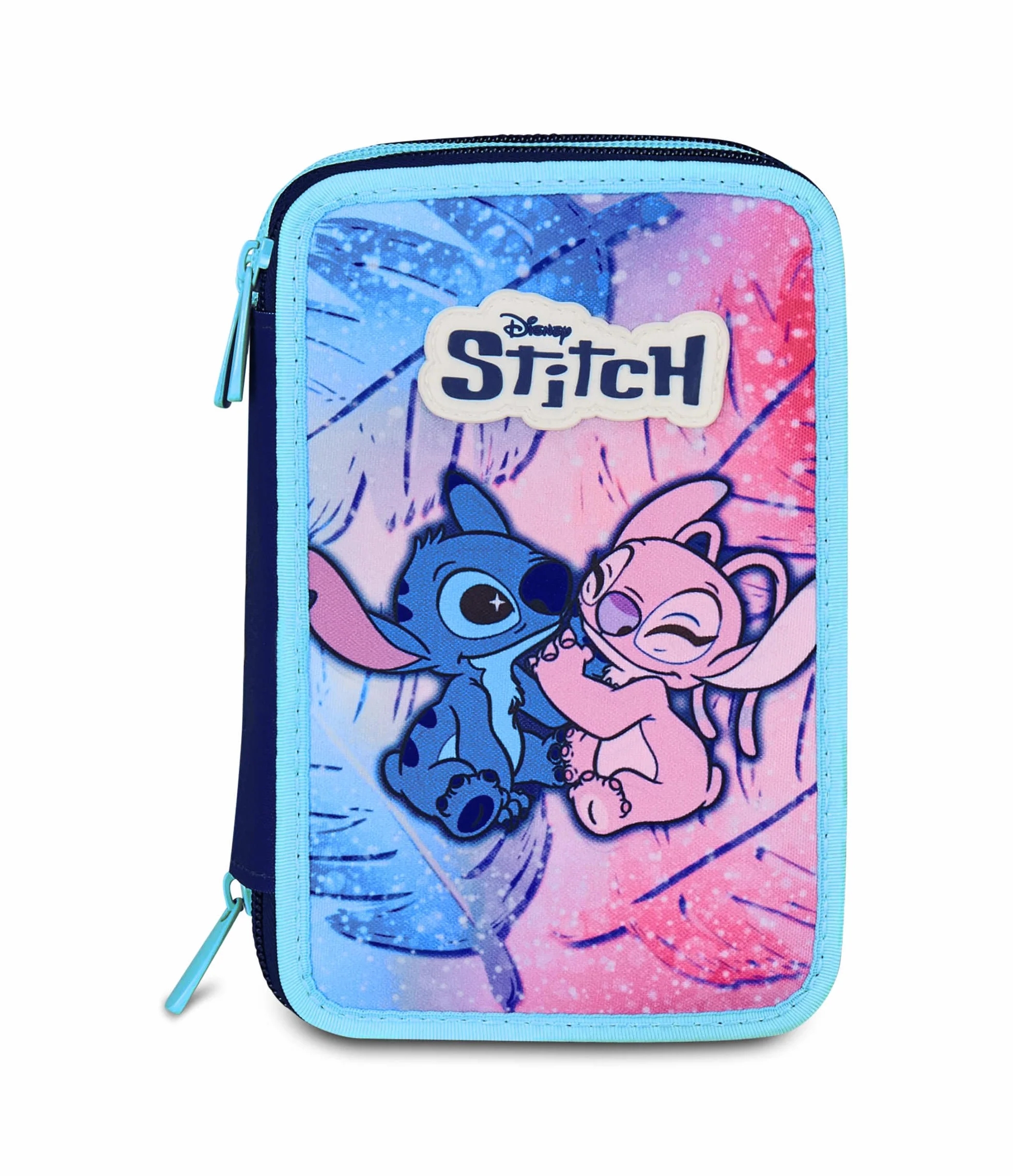Seven Astuccio Lilo & Stitch Scuola 3 Zip, Celeste e Rosa, Portapenne Triplo Scomparto Completo Di Penne, Matite, Colori, Scuole Elementari, Bambina