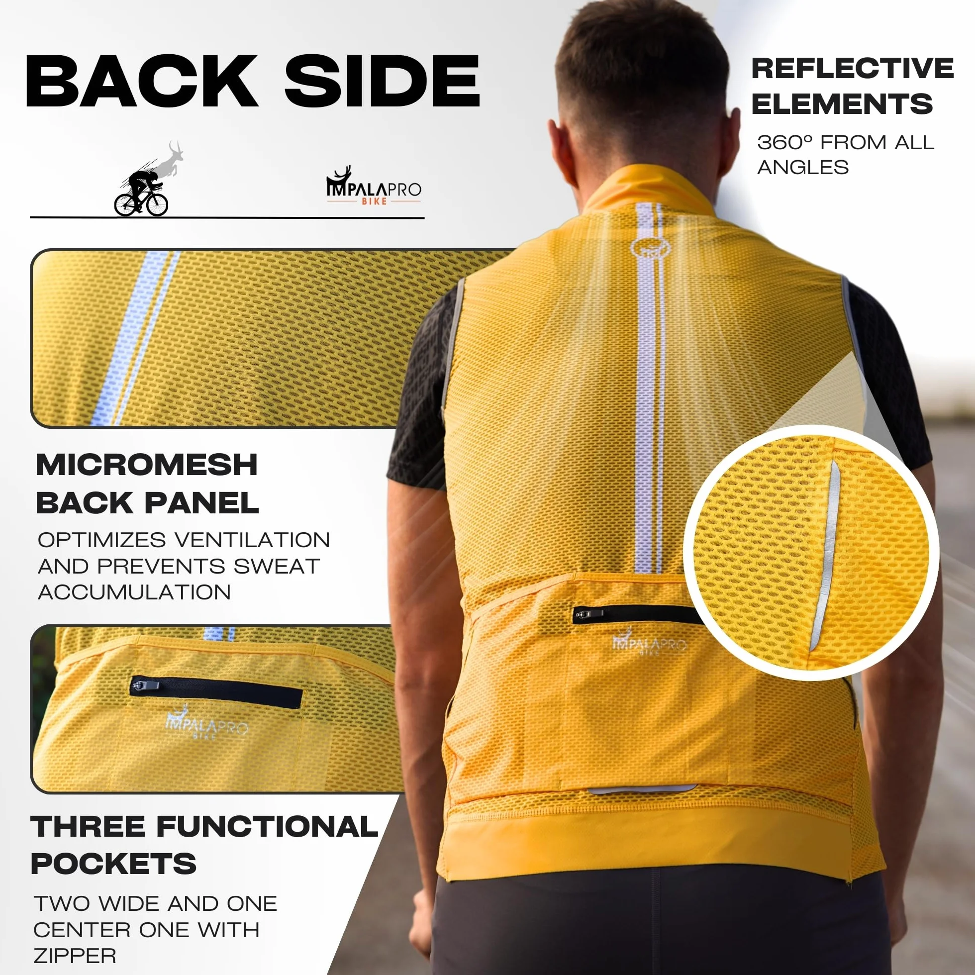 IMPALAPRO Gilet Antivento Ciclismo Uomo – Gilet Bici Uomo Leggero e Traspirante con Tasche e Dettagli Riflettenti