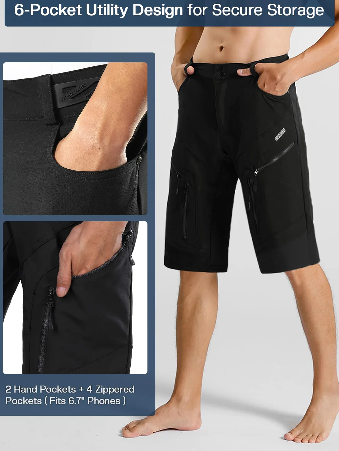 ARSUXEO Pantaloncini da Ciclismo Uomo Loose Fit MTB Bike Shorts Imbottiti Resistenti all'Acqua 1903 001D