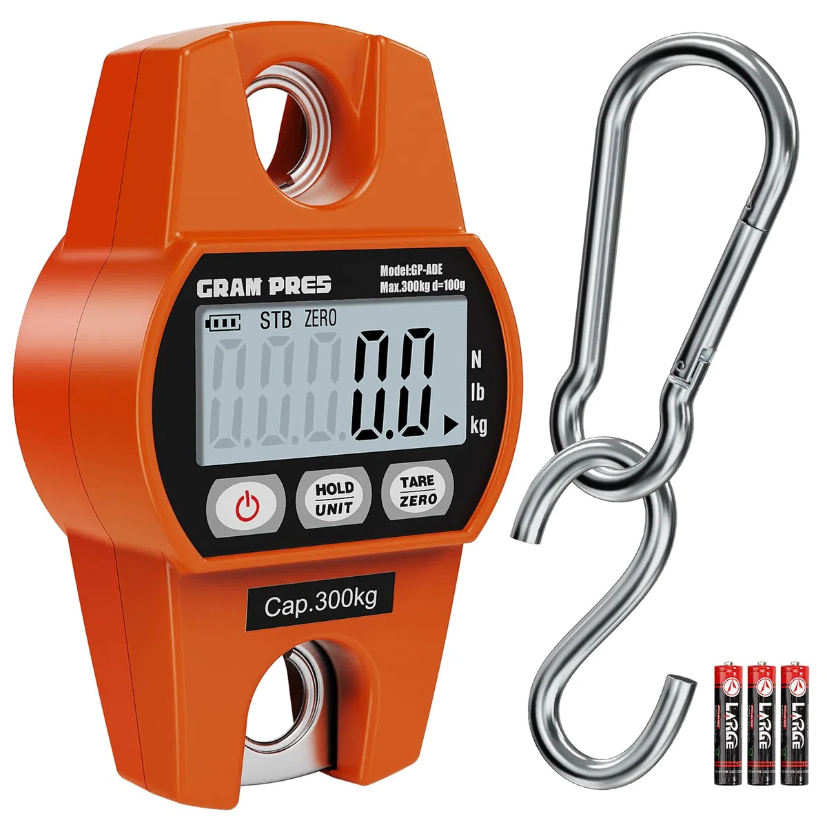 GRAM PRES Bilancia digitale sospesa, mini bilancia per gru 660LB/300KG, bilancia digitale con ganci per fattoria, pesce, bagagli, attività all'aperto.