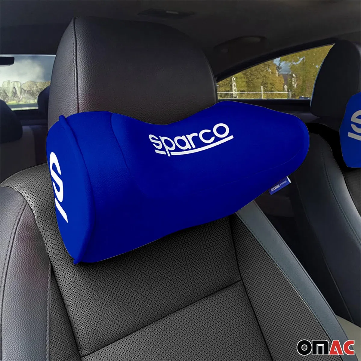 OMAC SPARCO Auto Nackenkissen Reisekissen Blu Ergonomische Memory-Schaum Kissen