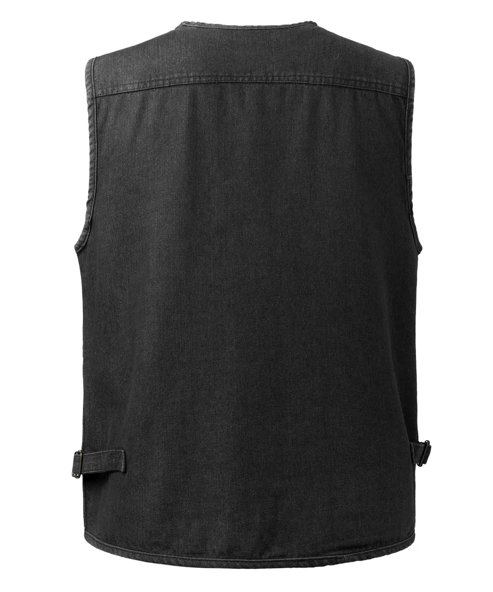 Gilet di Jeans da Uomo Multi-Tasca Gilet Moto Giacca Denim Vintage Smanicato Jeans Giubbino da Lavoro con Cerniera