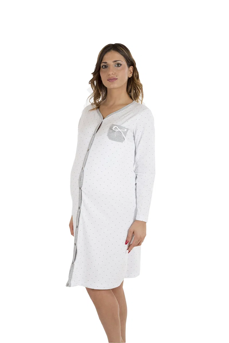 Premamy - Camicia Clinica per Premaman, Modello Aperto Davanti, Cotone bielastico, Pre-Post Parto