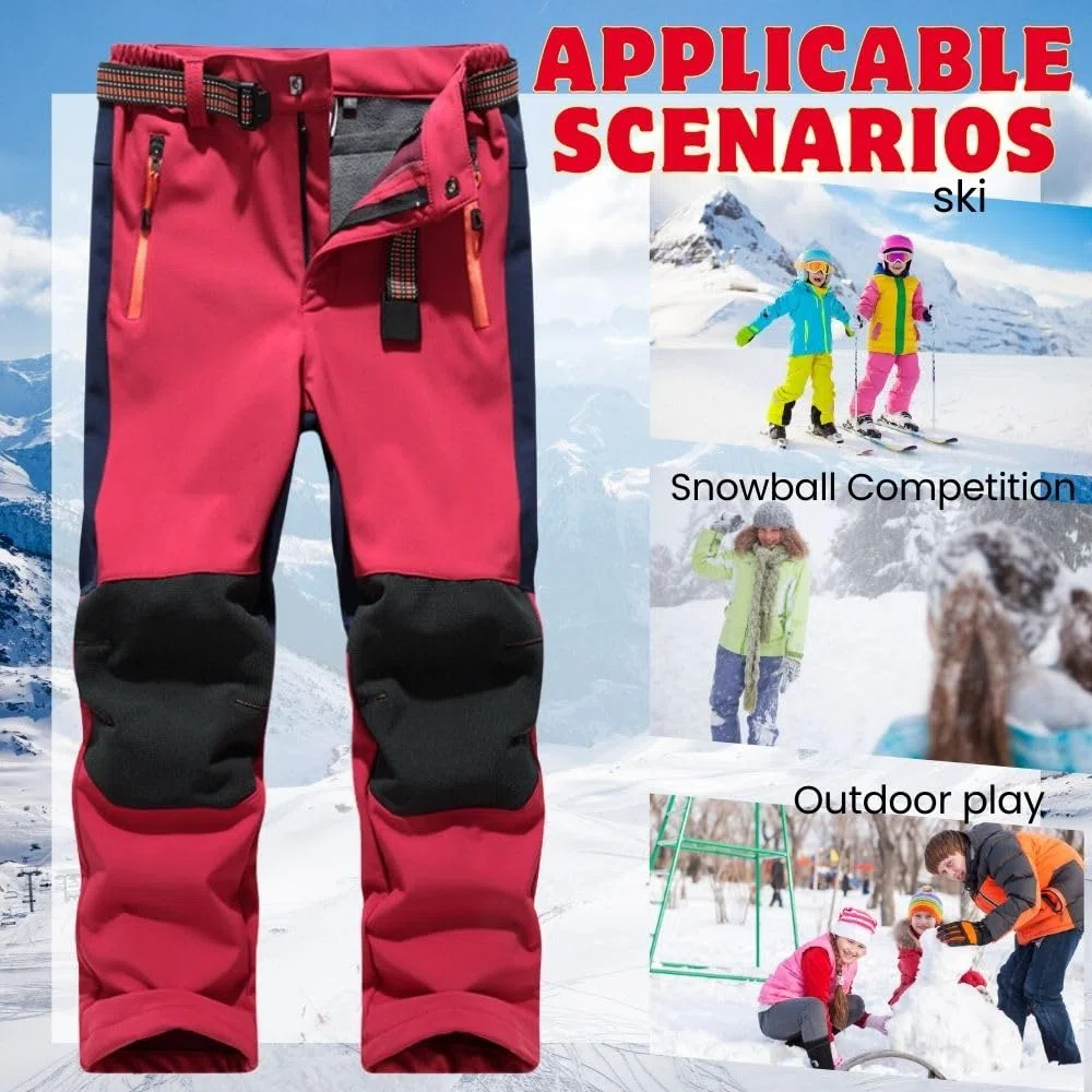 Pantaloni termici impermeabili per ragazzi e ragazze, pantaloni da neve, pantaloni invernali per attività all'aria aperta, pantaloni da sci softshell, per bambini
