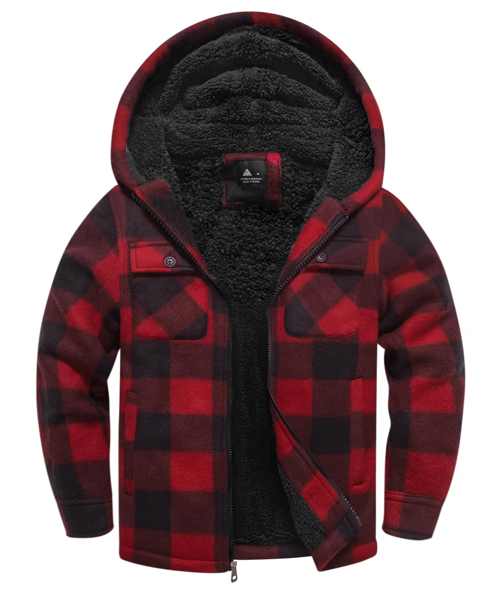 zitysport Camicia Giacca Ragazzi Felpa con Cappuccio Spessa Plaid Bambini Zip Di Flanella Calda Sudore Outdoor Felpa Foderato Invernali Tasca