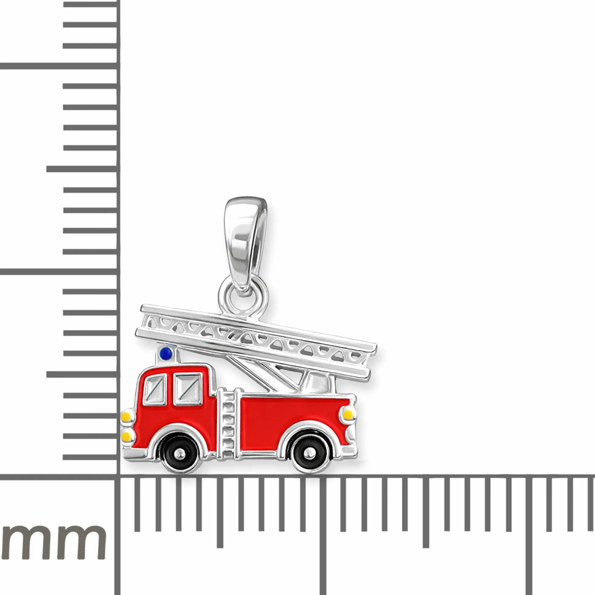 CLEVER SCHMUCK Ciondolo con vigili del fuoco, 12 x 9 mm, rosso, nero, giallo, laccato, in argento sterling 925, per ragazzi, in confezione regalo pieghevole