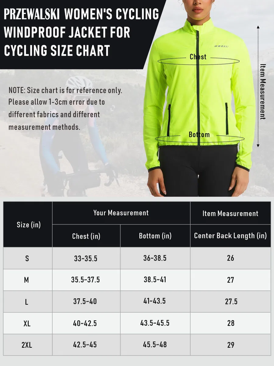 Przewalski Giacca a vento da donna, leggera, antivento e impermeabile, riflettente, con zip completa, 2 tasche con zip, per corsa, ciclismo ed escursionismo