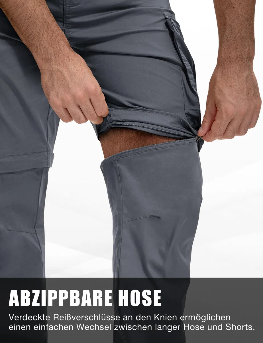 MOURCE Pantaloni da trekking da uomo con zip off, leggeri ad asciugatura rapida, da uomo, 8 tasche, per campeggio, viaggi, pesca
