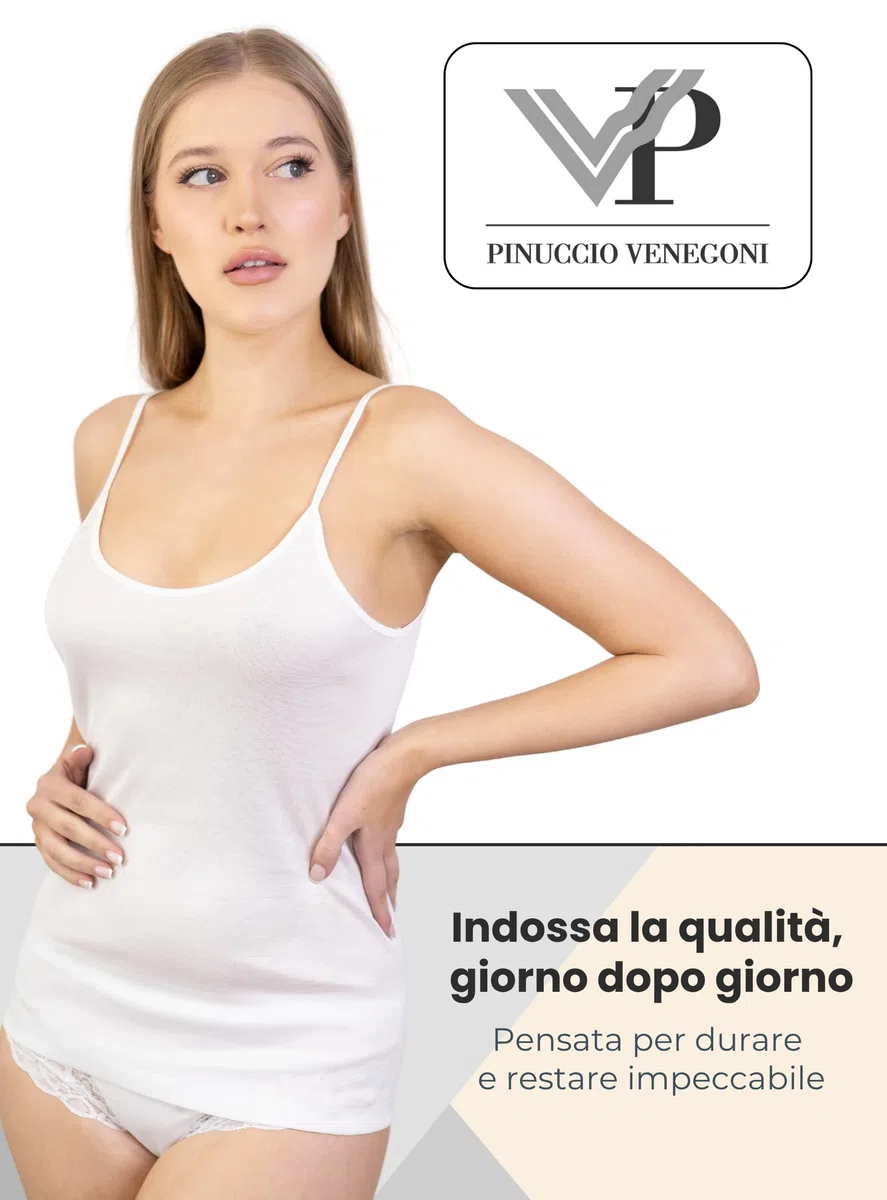 VP PINUCCIO VENEGONI Set 2 Canottiera Donna Cotone Filo di Scozia Spalla Stretta Made in Italy | Intimo Donna Sottogiacca Elegante | Canotta Bianca e Nera