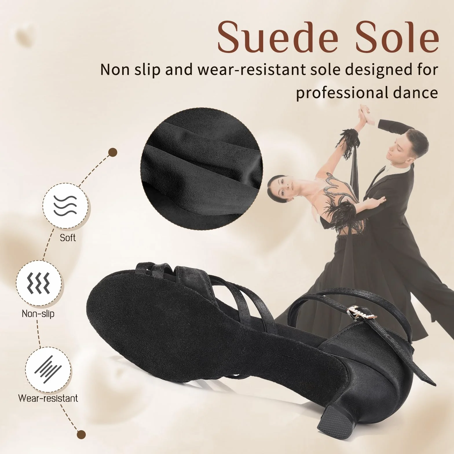 Scarpe da Ballo Latino Americano Donna in Raso Punta Aperta Tacco 5cm, Modello-WZSP-811