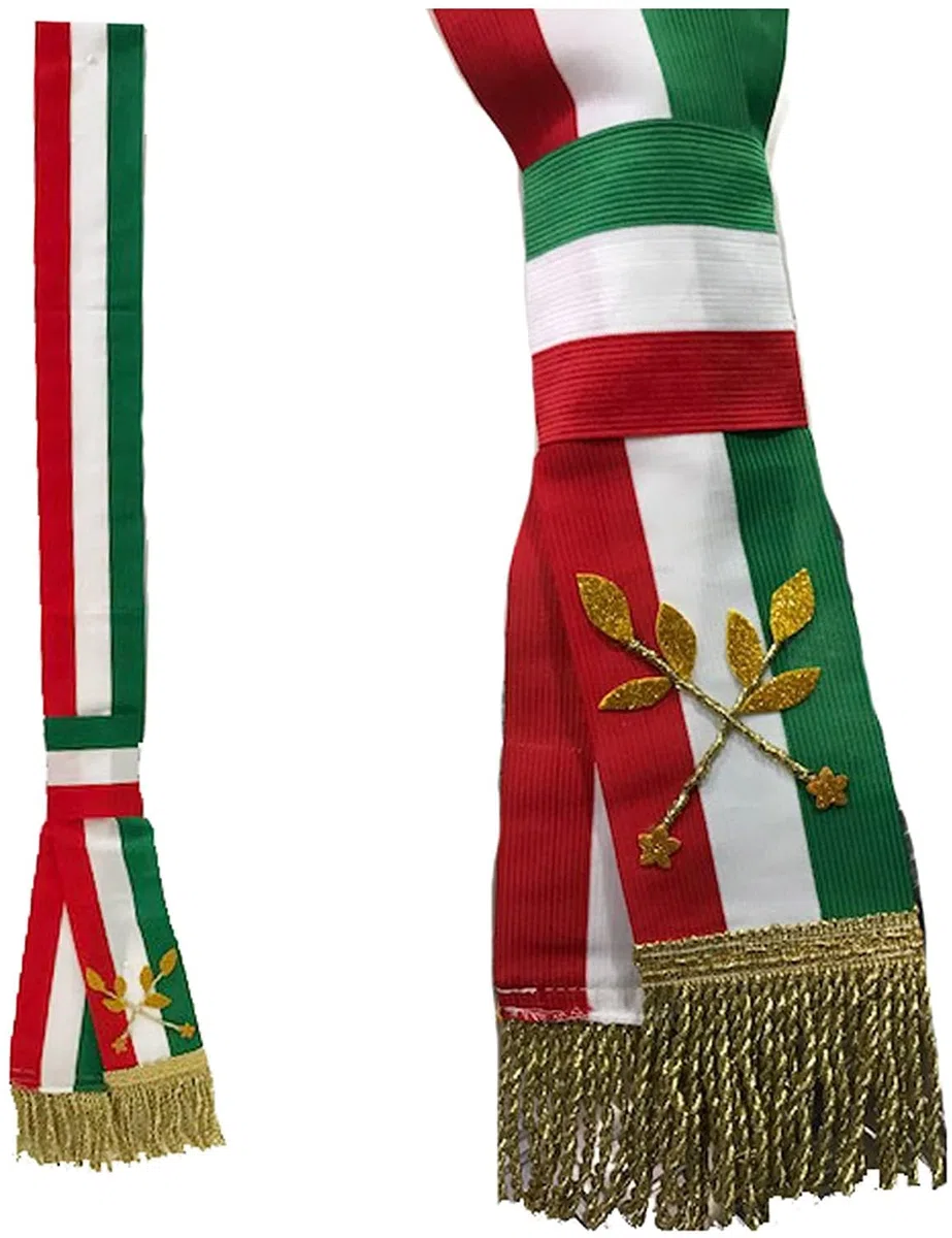 PELUSCIAMO Fascia Tricolore da Sindaco | Personalizzabile Con Scritta | Modello Repubblica Frangia Argento o Oro 100% Made in Italy Da Adulto PS 04627-05185