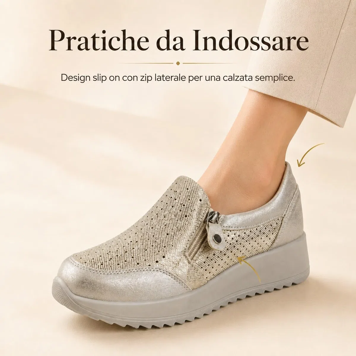 Scarpe Donna Slip On con Zeppa Sneakers Comode Casual Traspiranti Suola Alta Antiscivolo Leggere Senza Lacci Scarpe da Passeggio
