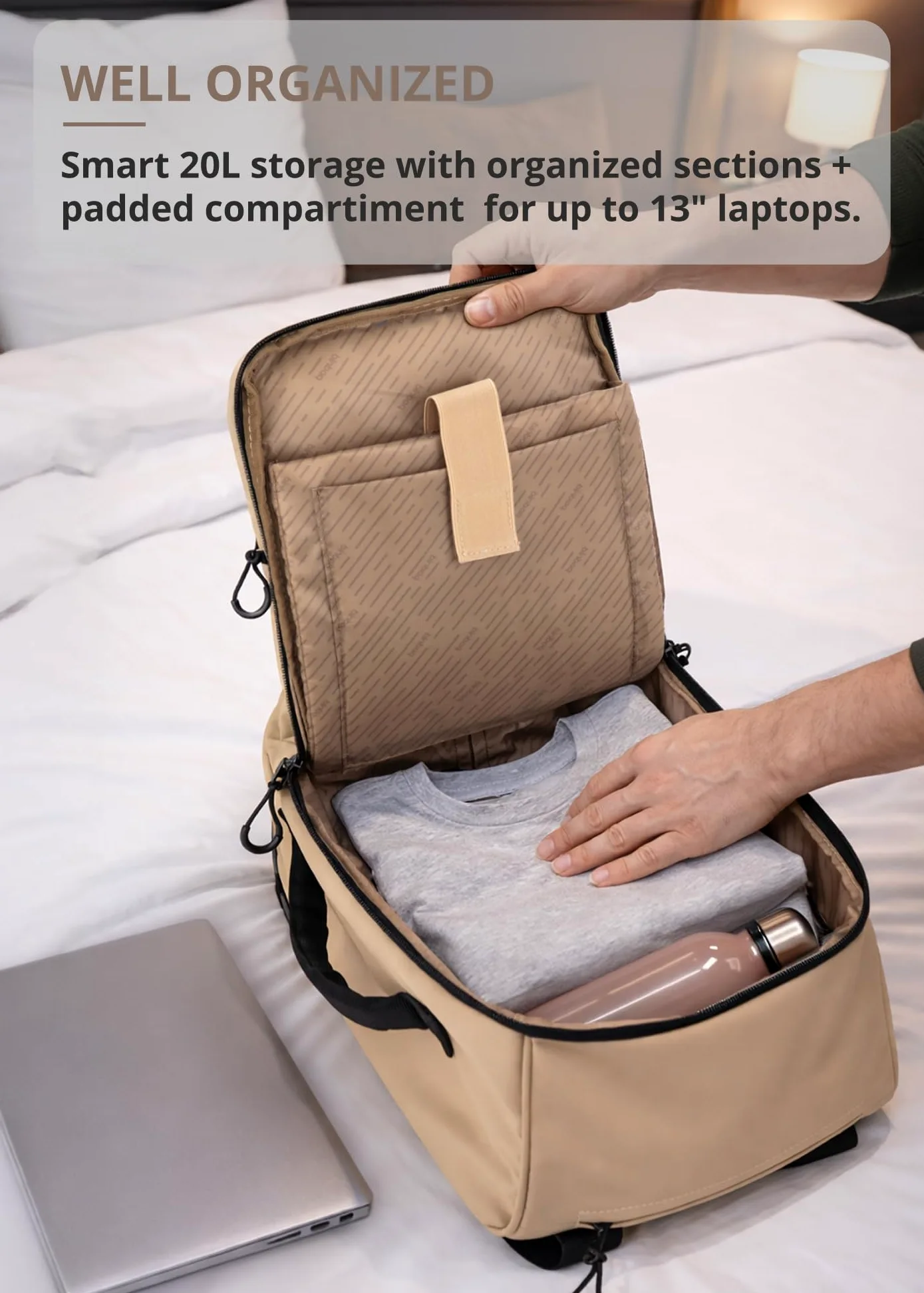 Blnbag M7 - Trolley da viaggio 40×20×25 cm Materiale impermeabile, piccola Valigia, cabin bag max 20L, borsone per aereo leggero 2 ruote, Bagaglio morbido Scomparto imbottito per laptop, Champagne