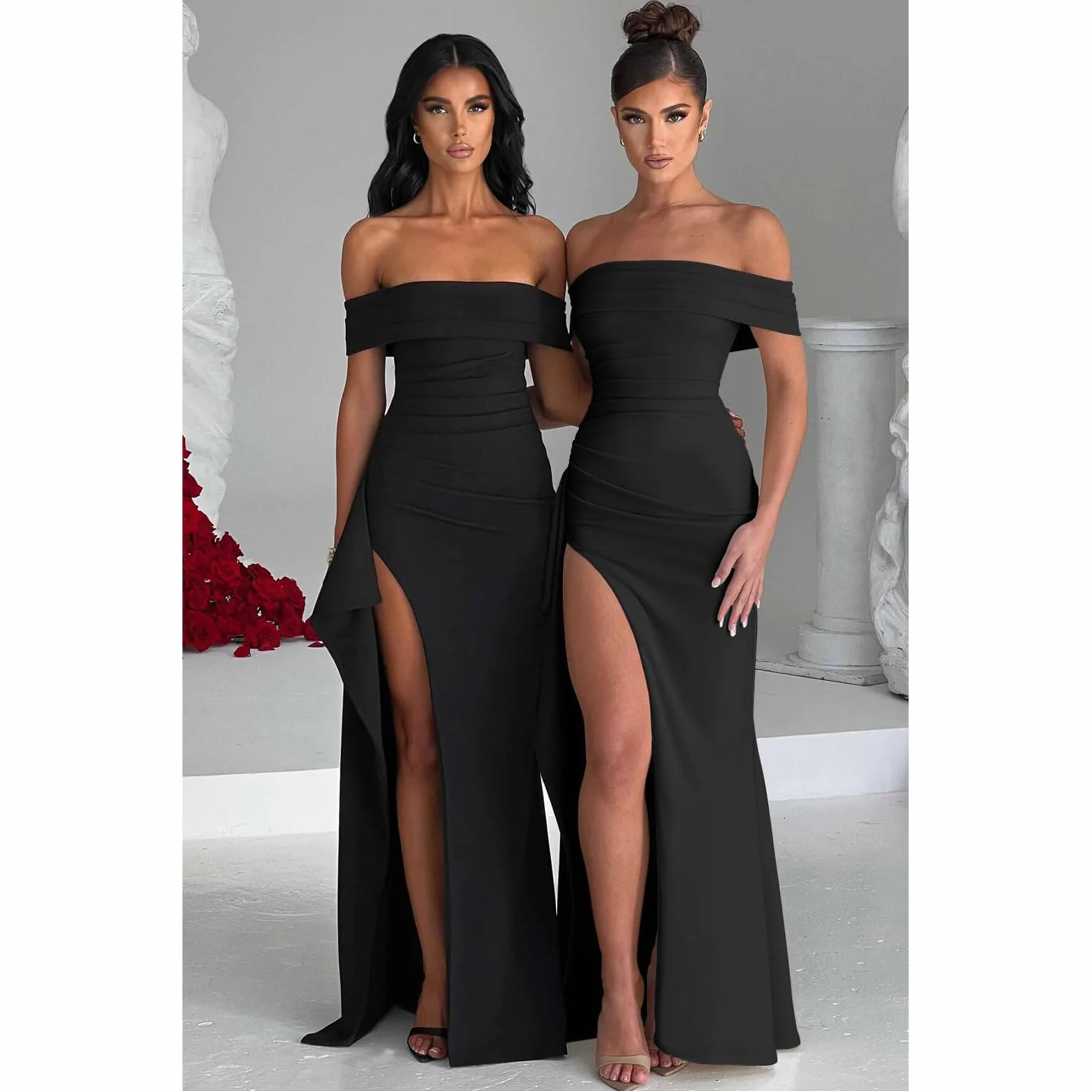 Abiti da Sera Vestito Cocktail da Donna Sexy Spalle Scoperte Maxi Abito Donna Vestiti da Cerimonia Abito con Spacco Elegante Sottile Vestito Festa Moda Lungo Vestiti Partito Banchetto