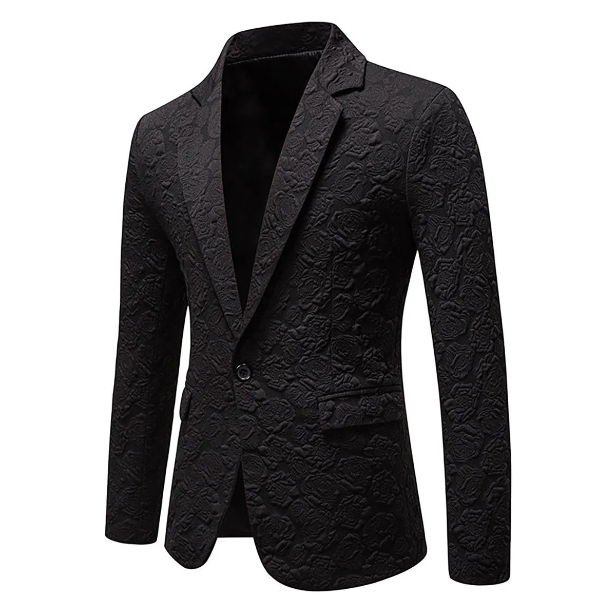 Generisch Giacca da uomo con goffratura floreale, elegante blazer jacquard per occasioni festive, giacca slim fit con superficie strutturata