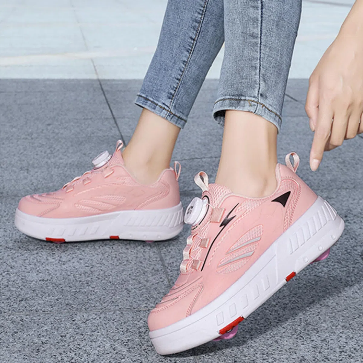 Hixingo Scarpe con Rotelle per Ragazzi Ragazze, Bambino 2 in 1 Scarpe da Skateboard Sneakers Sportive con Ruote, 28-38 EU Lacci Rotanti Scarpe Ginnastica Pattini a Rotelle