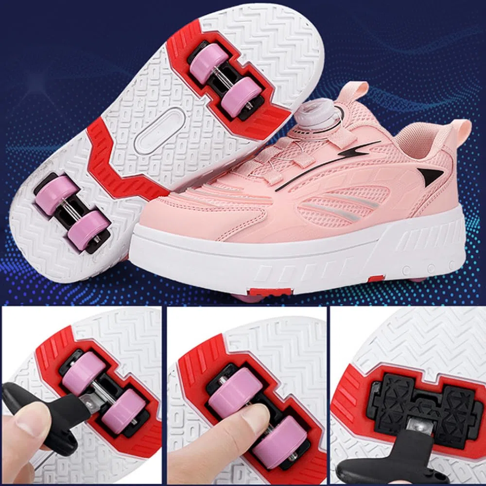 Hixingo Scarpe con Rotelle per Ragazzi Ragazze, Bambino 2 in 1 Scarpe da Skateboard Sneakers Sportive con Ruote, 28-38 EU Lacci Rotanti Scarpe Ginnastica Pattini a Rotelle