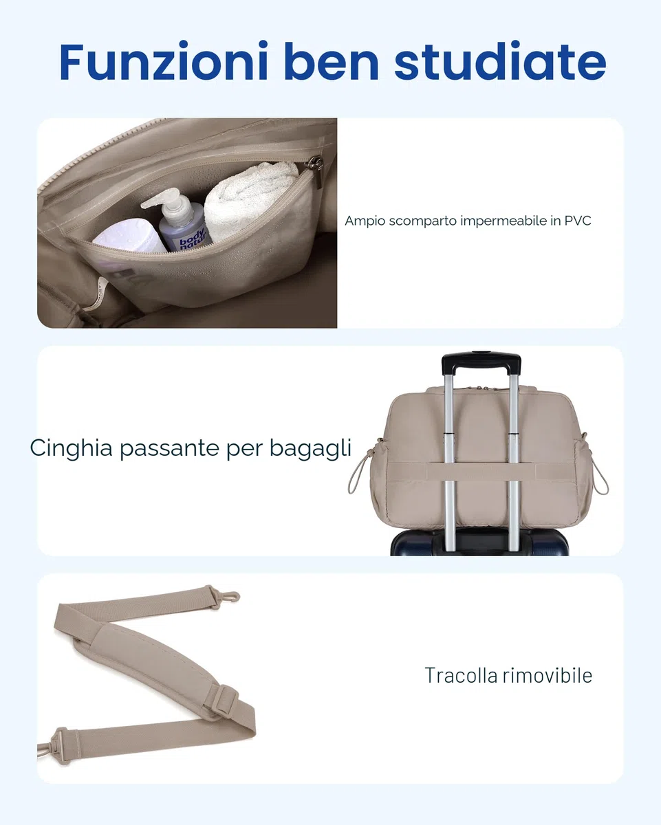 BAGSMART Borsone da Viaggio Donna, 24L Borsone Palestra Sportiva in Piuma, Borsa da Viaggio Impermeabile Grande Capacità, Bagaglio a Mano Leggero, Borsa Parto Ospedale con bagnata in PVC, Cammello, M