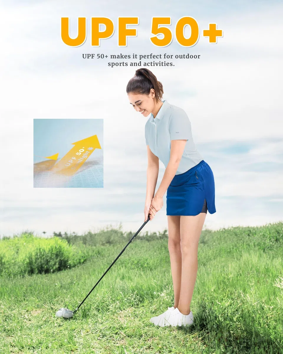 33,000ft Polo da donna, da golf, protezione solare, protezione dai raggi UV, estiva, a maniche corte, ad asciugatura rapida, per attività all'aperto, traspirante, funzionale, per golf, tennis