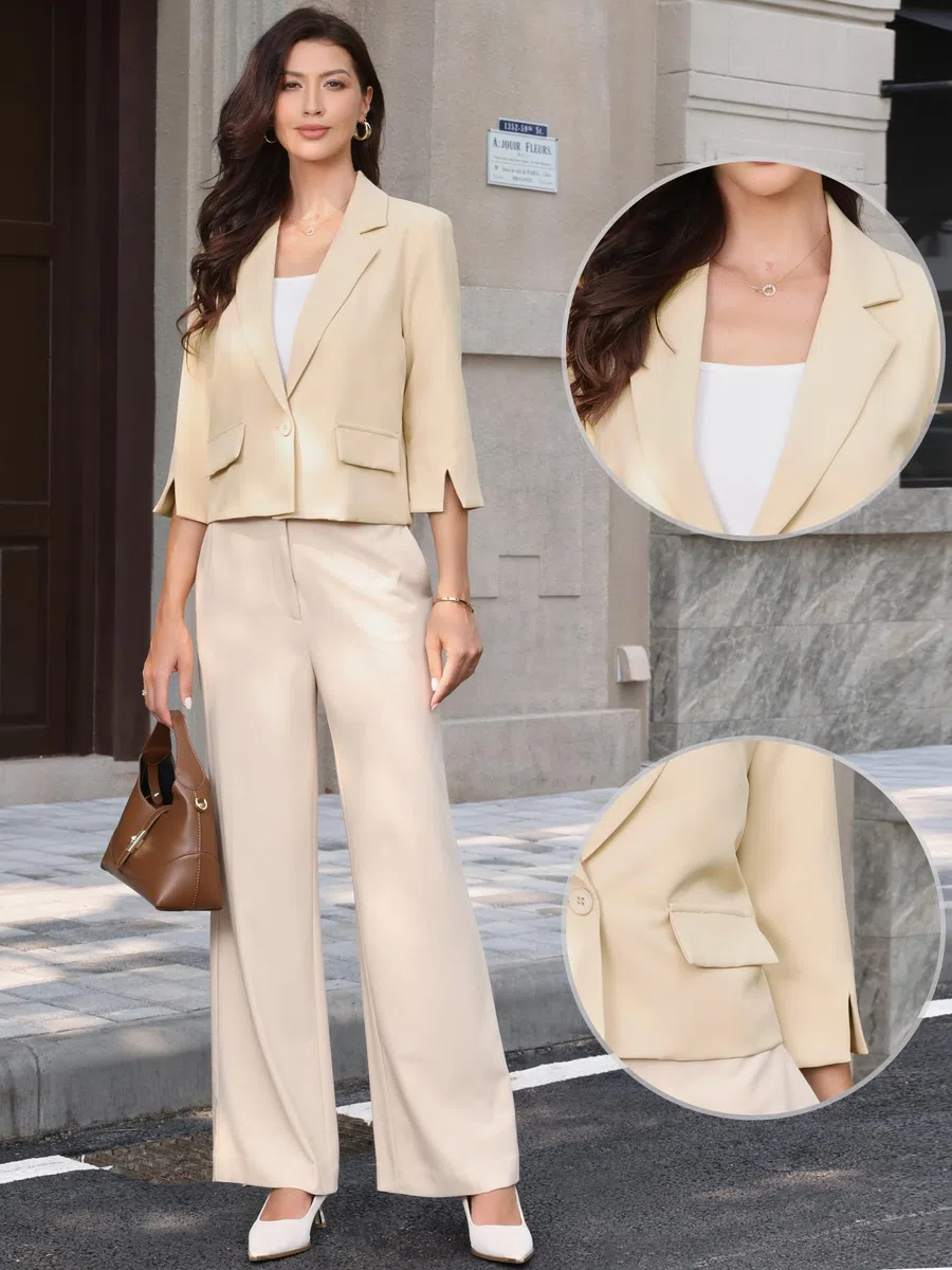 Allegra K Blazer Corti da Donna Giacca Casual da Lavoro con Un Bottone Colletto con Revers e Maniche a 3/4
