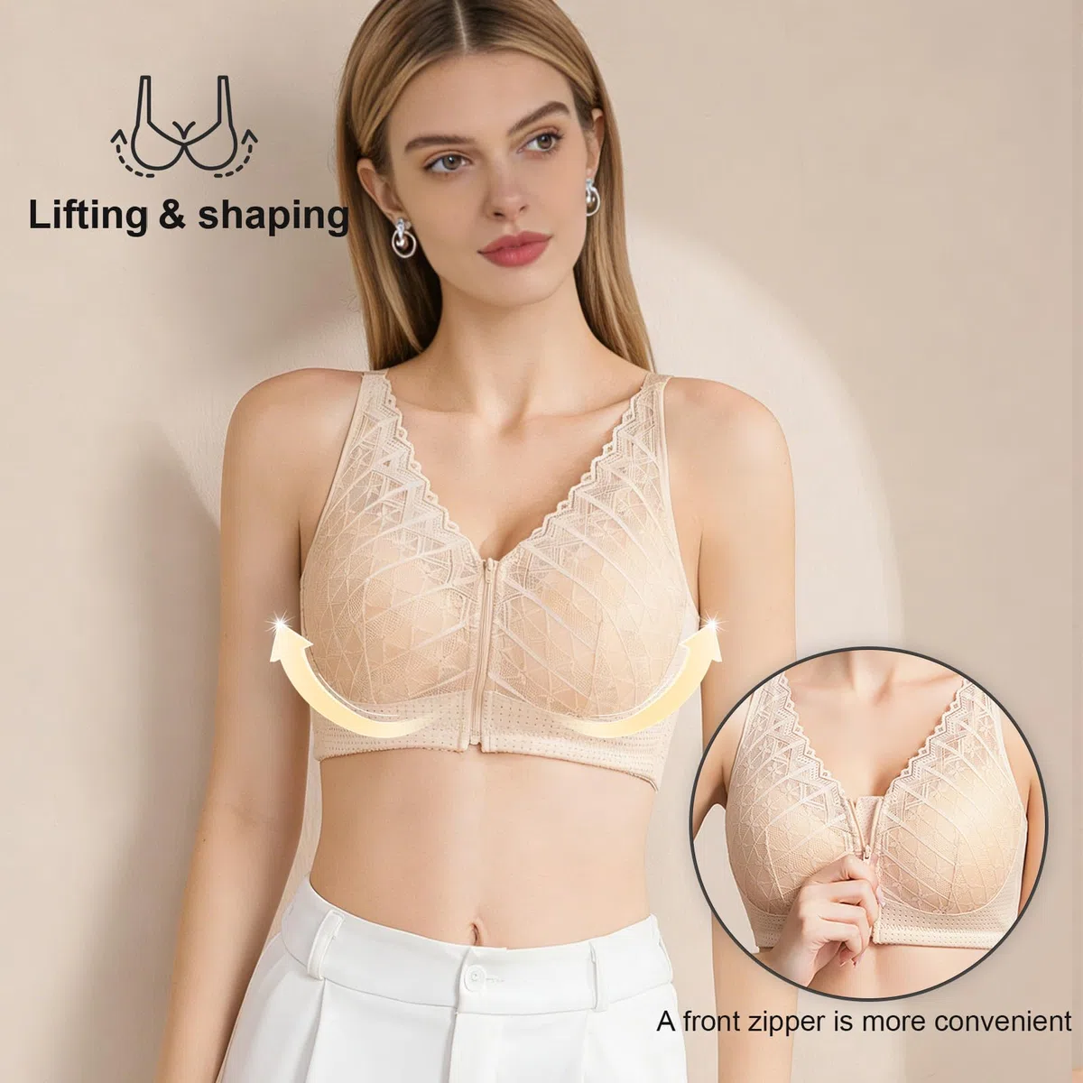 Lervanla Reggiseno per mastectomia con chiusura frontale, con cerniera, con tasca per protesi mammarie, reggiseni chirurgici quotidiani da donna