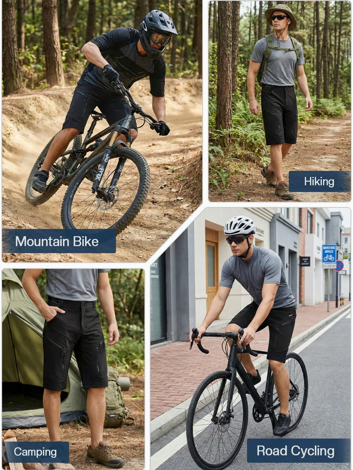 ARSUXEO Pantaloncini da Ciclismo Uomo Loose Fit MTB Bike Shorts Imbottiti Resistenti all'Acqua 1903 001D