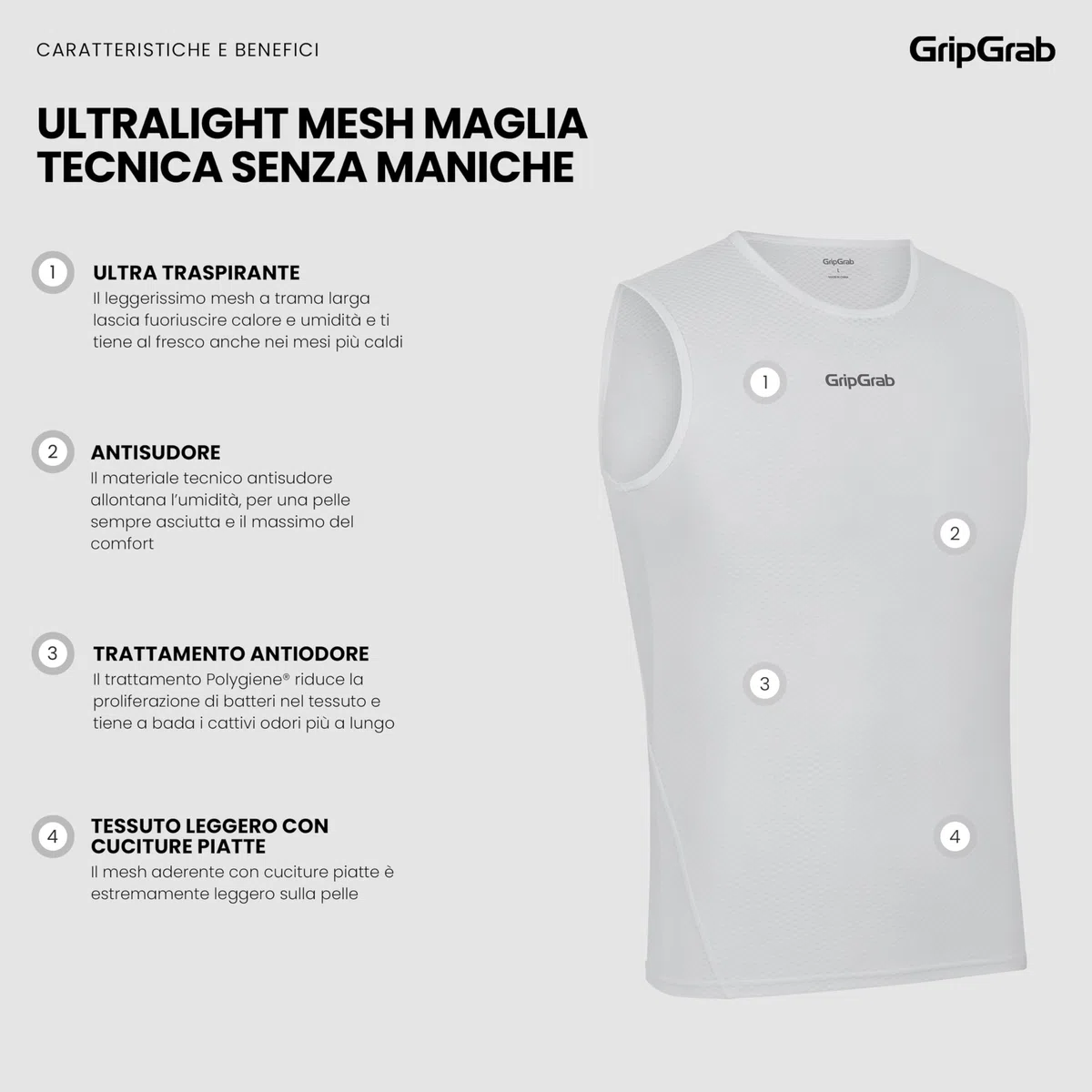 GripGrab Gripgrab Maglia Termica Ciclismo Senza Maniche Base Layer Anti-Odore Leggero Intimo da Bicicletta Abbigliamento Tecnico Maglia Intima Unisex - Adulto (Pacco da 1)