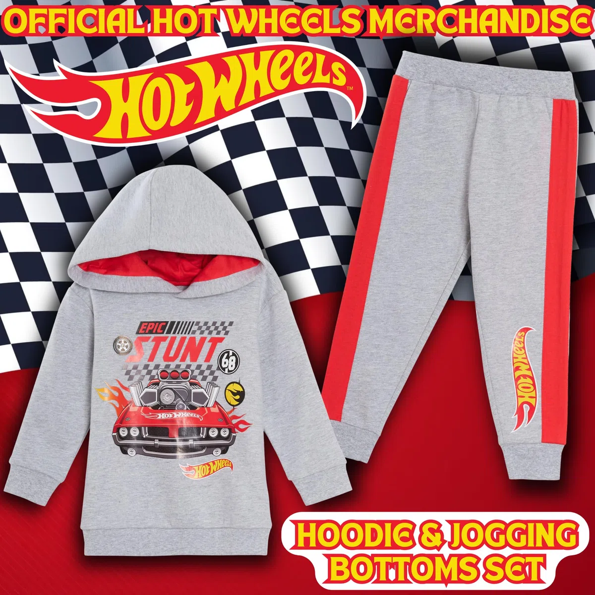 Hot Wheels 2 Pz Tuta Completo, Felpa con Cappuccio e Pantaloni da Jogging per Bimbo
