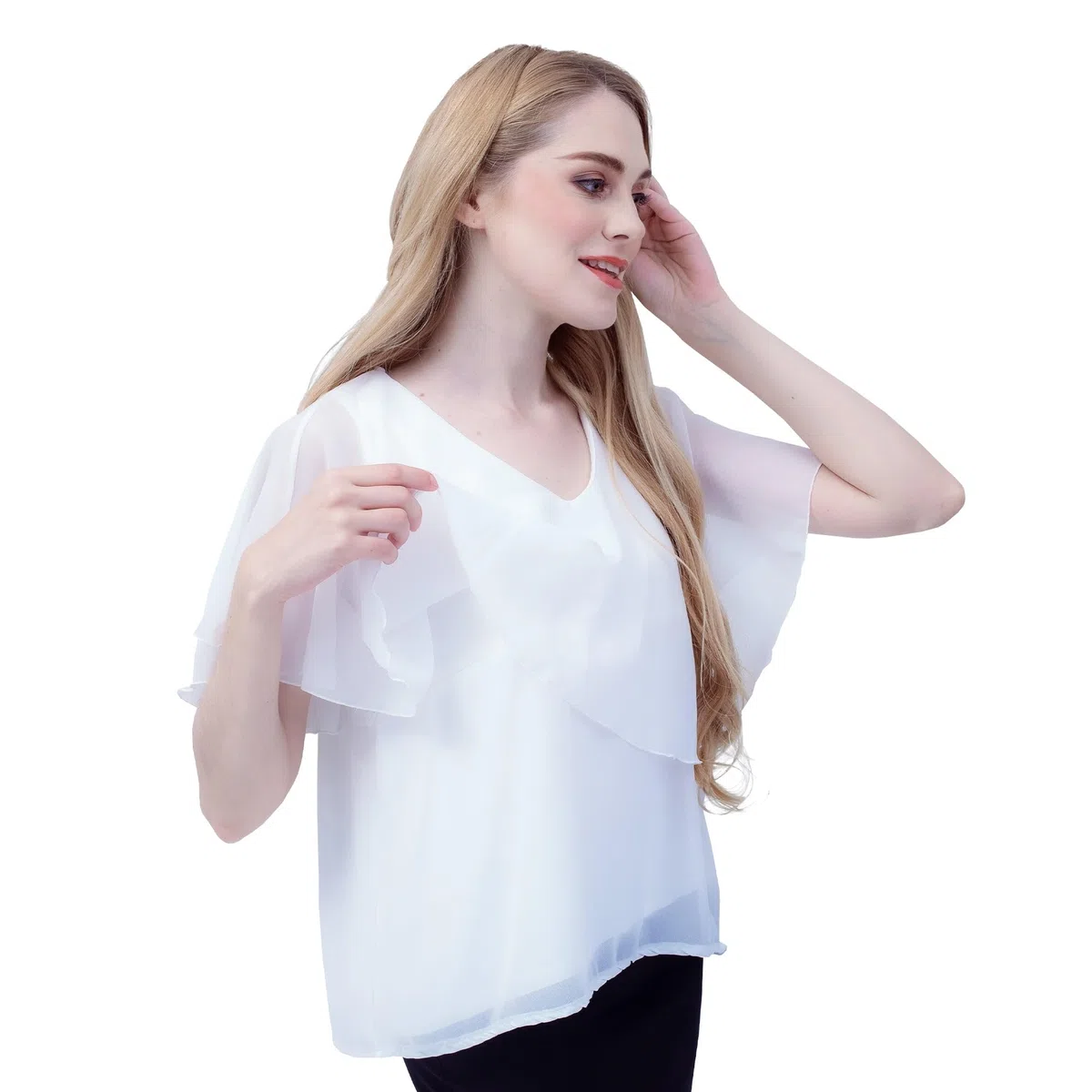 Blusa da allattamento in chiffon con chiusura lampo, scollo a V