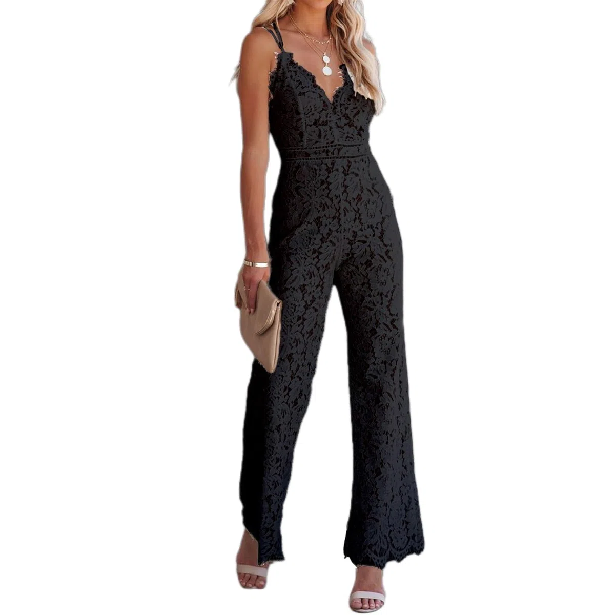 Tuta Da Donna In Pizzo Floreale Con Scollo A V Senza Maniche Tuta Lunga A Maniche Lunghe Nel Complesso Cocktail Party Festivo Tailleur Pantalone Tutina Pagliaccetto Per Matrimonio